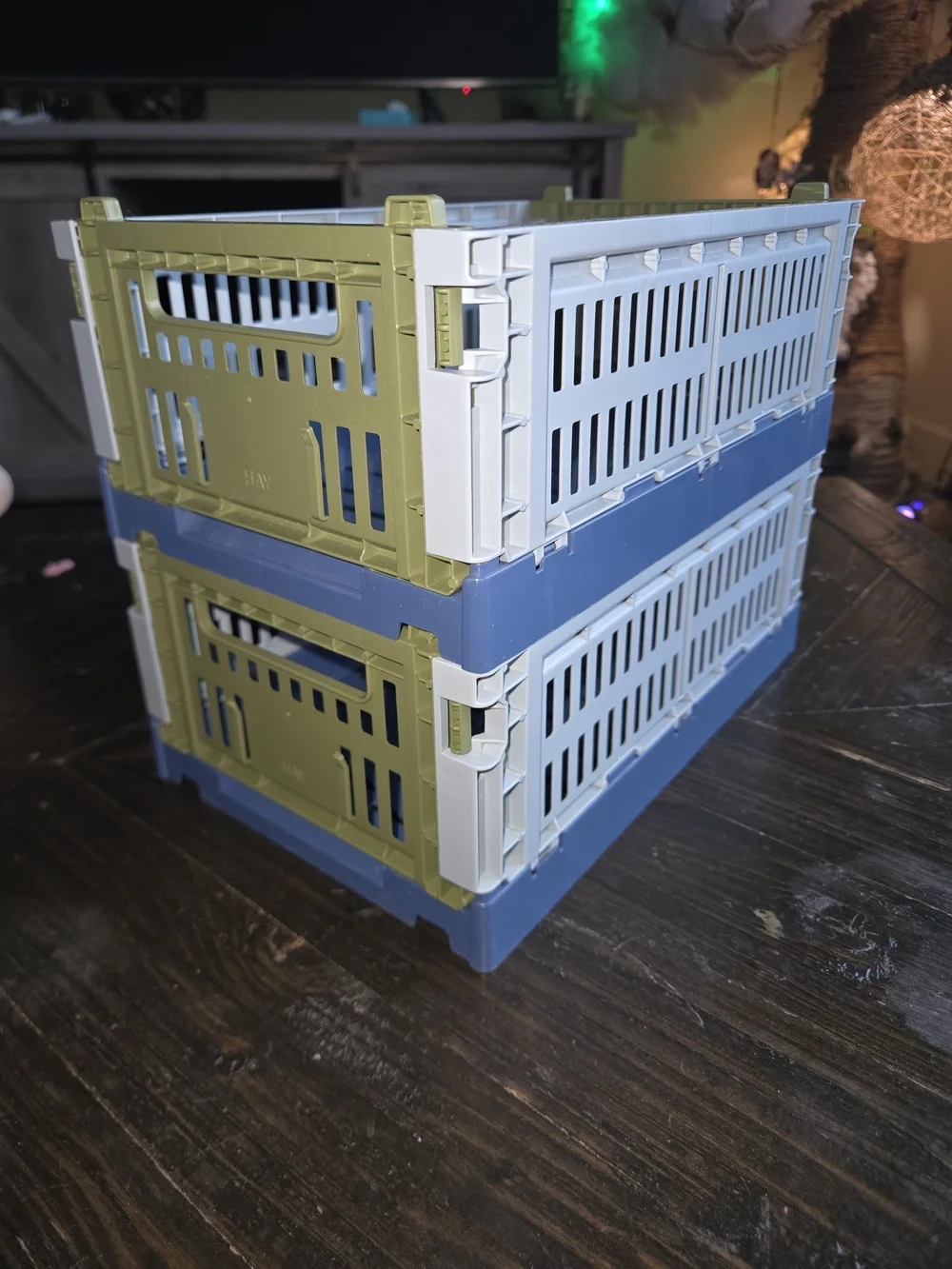 Collapsible Plastic Storage Crates - Blue, Olive, White